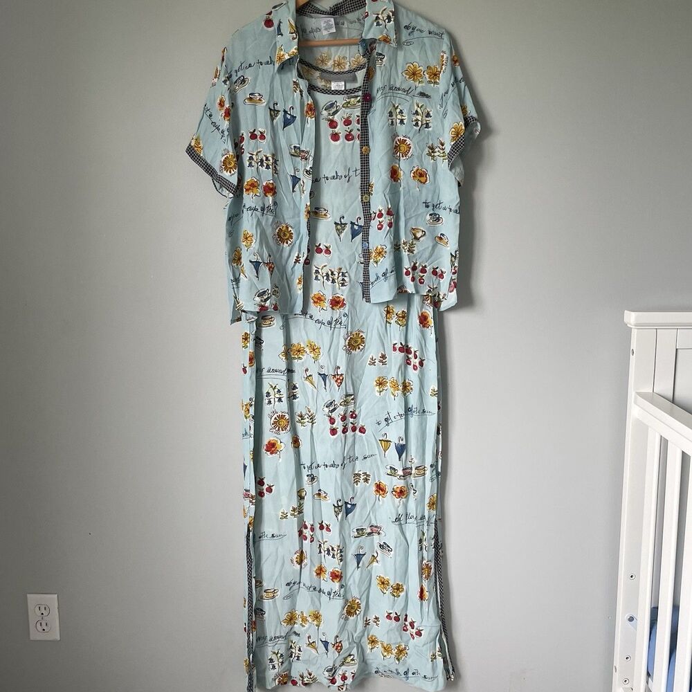 Carol Anderson Vintage Boho Maxi Dress Blouse Set Cottagecore Cotton Size XL